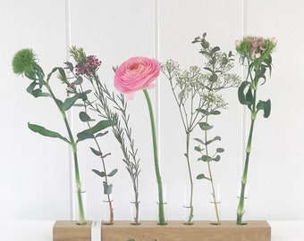 Prairie fleurie / vase en bois en deux longueurs