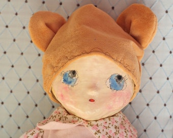 Handmade Unic Cute "AOA" baby Doll, handmade in papier mâché and secret sealer, Izannah Walker body