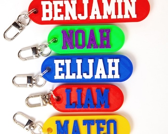 Boys Personalized Keychain, College Keychain, Name Tags, Party Bag fillers, Bag Charm, 3D Printed, Bag tag, Luggage Tag, Birthday Boy Gift