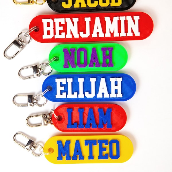 Boys Personalized Keychain, College Keychain, Name Tags, Party Bag fillers, Bag Charm, 3D Printed, Bag tag, Luggage Tag, Birthday Boy Gift