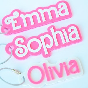 Personalized Keychain,  Pink Fashion Doll Name Tag, Custom Keychain, Pink name tag, Bag Charm, Diaper Bag tag, Cute Keychain, Backpack Name