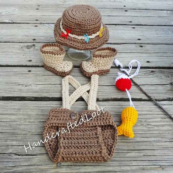 Newborn Fishing Outfit, Newborn Fishing Set, Crochet Fishing Outfit, Fishing Outfit, Baby Fishing outfit, Brown Fishing Outfit, Fishing Prop