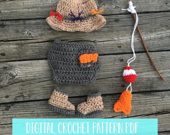 Fishing Outfit Crochet Pattern, Newborn Photo Prop Crochet Pattern, Baby Coming Home Outfit Crochet Pattern PDF Instant Download