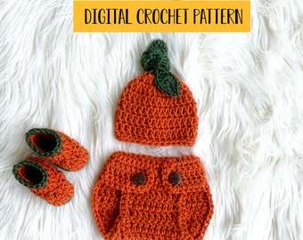 Baby Boys Fall Pumpkin Outfit Crochet Pattern, Newborn Photo Prop Costume Crochet Pattern, Coming Home Outfit Pattern PDF Instant Download