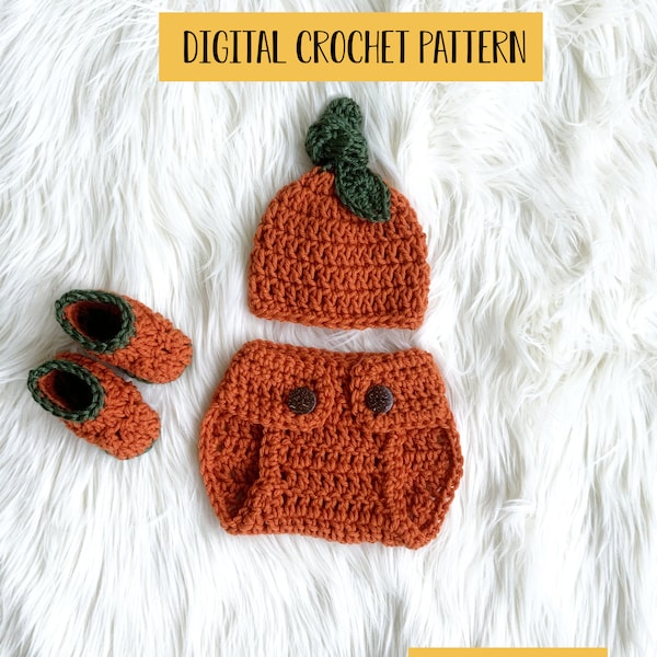 Baby Boys Fall Pumpkin Outfit Crochet Pattern, Newborn Photo Prop Costume Crochet Pattern, Coming Home Outfit Pattern PDF Instant Download