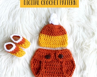 Baby Boys Fall Candy Corn Outfit Crochet Pattern, Newborn Photo Prop Crochet Pattern, Coming Home Outfit Pattern PDF Instant Download