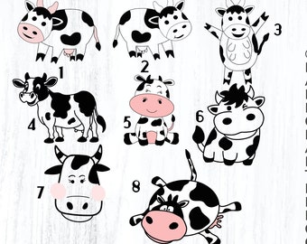 8 Cute Cow SVGs, PNGS, Cricut Silhouette Cow Cut Files, Cow SVG Bundle Set, Layered svgs, DXF Files, Digital Download