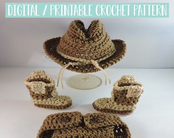 Cowboy Cowgirl Costume Crochet Pattern, Newborn Photo Prop Crochet Pattern,  Hat Boots Outfit Crochet Pattern PDF Instant Download