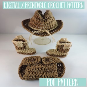Cowboy Cowgirl Costume Crochet Pattern, Newborn Photo Prop Crochet Pattern,  Hat Boots Outfit Crochet Pattern PDF Instant Download