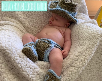 Baby Cowboy Cowgirl Outfit Crochet Pattern, Newborn Photo Prop Crochet Pattern,  Hat Boots  Outfit Crochet Pattern PDF Instant Download