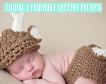 Baby Boy Deer Outfit Crochet Pattern, Newborn Photo Prop Crochet Pattern, Boys Coming Home Outfit Crochet Pattern PDF Instant Download