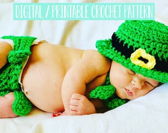 Baby Leprechaun Outfit Crochet Pattern, Newborn Photo Prop Crochet Pattern, Boys Girls Coming Home Outfit Pattern PDF Instant Download