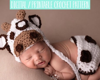 Baby Cow Outfit Crochet Pattern, Newborn Photo Prop Crochet Pattern, Boys Girls Coming Home Outfit Crochet Pattern PDF Instant Download