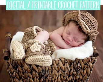 Cowboy Cowgirl Outfit For Baby Crochet Pattern, Newborn Photo Prop Crochet Pattern,  Hat Boots  Outfit Crochet Pattern PDF Instant Download