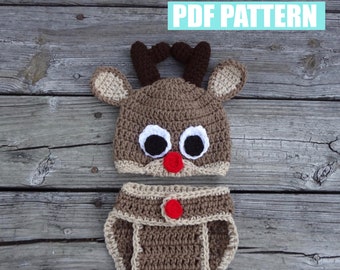 Easy Baby Rudolph Deer Outfit Crochet Pattern, Newborn Photo Prop Christmas Pattern, Boy Girl Coming Home Outfit,Instant PDF Crochet Pattern