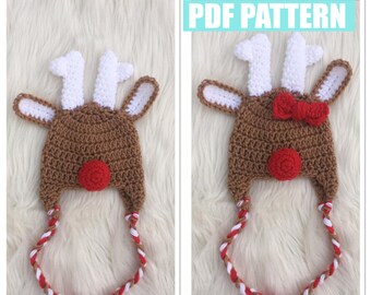 Easy Baby Rustic Reindeer Hat Crochet Pattern, Newborn Photo Prop Christmas Pattern, Boy Girl Coming Home Outfit,Instant PDF Crochet Pattern