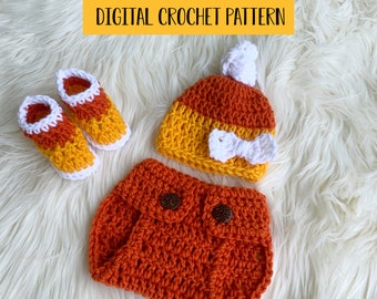 Baby Girls Fall Candy Corn Outfit Crochet Pattern, Newborn Photo Prop Crochet Pattern, Coming Home Outfit Pattern PDF Instant Download