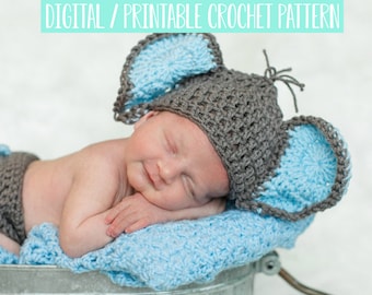 Baby Elephant Outfit Crochet Pattern, Newborn Photo Prop Crochet Pattern, Boys Coming Home Outfit Crochet Pattern PDF Instant Download