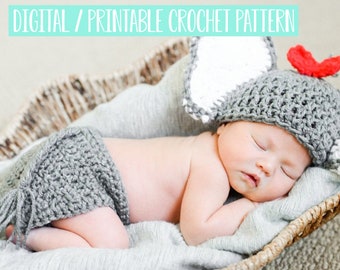 Baby Girl Elephant Outfit Crochet Pattern, Newborn Photo Prop Crochet Pattern, Girls Coming Home Outfit Crochet Pattern PDF Instant Download