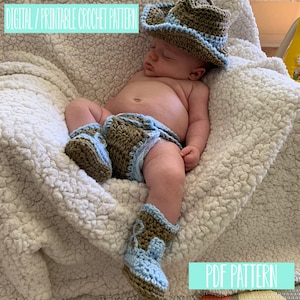 Baby Cowboy Cowgirl Outfit Crochet Pattern, Newborn Photo Prop Crochet Pattern,  Hat Boots  Outfit Crochet Pattern PDF Instant Download