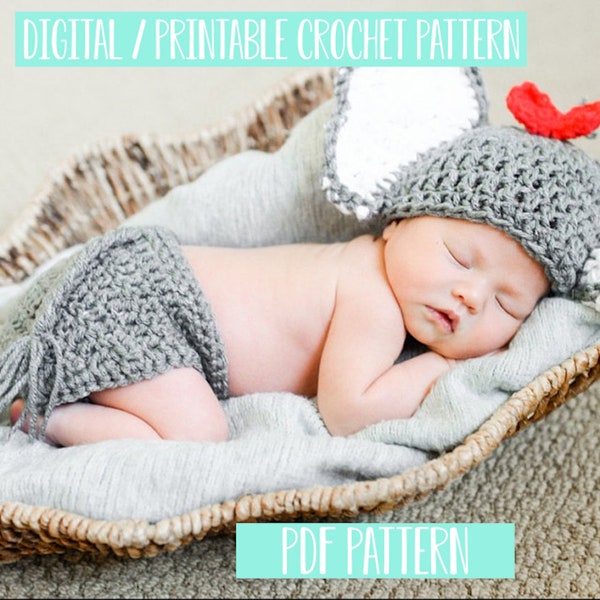 Baby Girl Elephant Outfit Crochet Pattern, Newborn Photo Prop Crochet Pattern, Girls Coming Home Outfit Crochet Pattern PDF Instant Download
