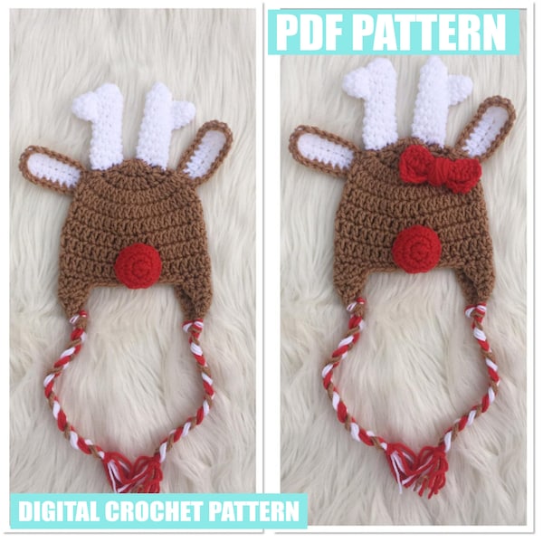 Easy Baby Rustic Reindeer Hat Crochet Pattern, Newborn Photo Prop Christmas Pattern, Boy Girl Coming Home Outfit,Instant PDF Crochet Pattern