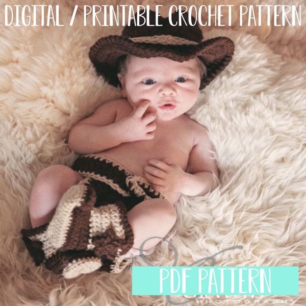 Baby Cowboy Outfit Crochet Pattern, Newborn Photo Prop Crochet Pattern, Cowboy Cowgirl Hat Boots Outfit Crochet Pattern PDF Instant Download