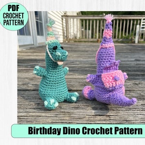 Cute Birthday Dinosaur Backpack Hat & Shoes Amigurumi Crochet Pattern | Plush Dino Doll Clothes Bday Gift Idea|  PDF Instant Download