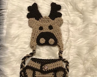 Baby Moose Outfit Crochet Pattern, Newborn Photo Prop Crochet Pattern, Baby Coming Home Outfit Crochet Pattern PDF Instant Download