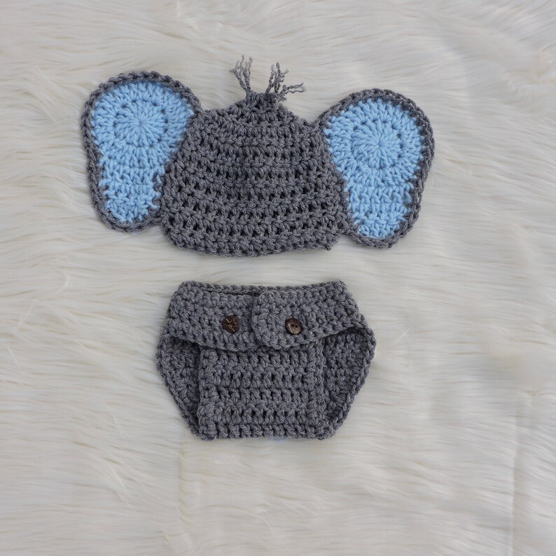 Newborn Elephant Outfit Hat Diaper Cover Crochet Baby Elephant Outfit Baby Crochet Baby Elephant Costume Photo Prop Elephant Boy Newborn