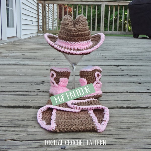 Baby Cowgirl Outfit Crochet Pattern, Newborn Photo Prop Costume Crochet Pattern,  Hat Boots  Outfit Crochet Pattern PDF Instant Download