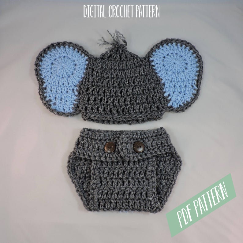 Baby Elephant Outfit Crochet Pattern Newborn Photo Prop Etsy UK