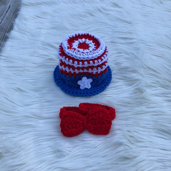 Newborn Baby July 4th Uncle Sam Top Hat and Diaper Cover-Hand Crochet-Photo Prop