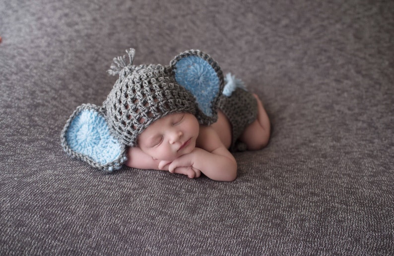 Newborn Elephant Outfit Hat Diaper Cover Crochet Baby Elephant Outfit Baby Crochet Baby Elephant Costume Photo Prop Elephant Boy Newborn
