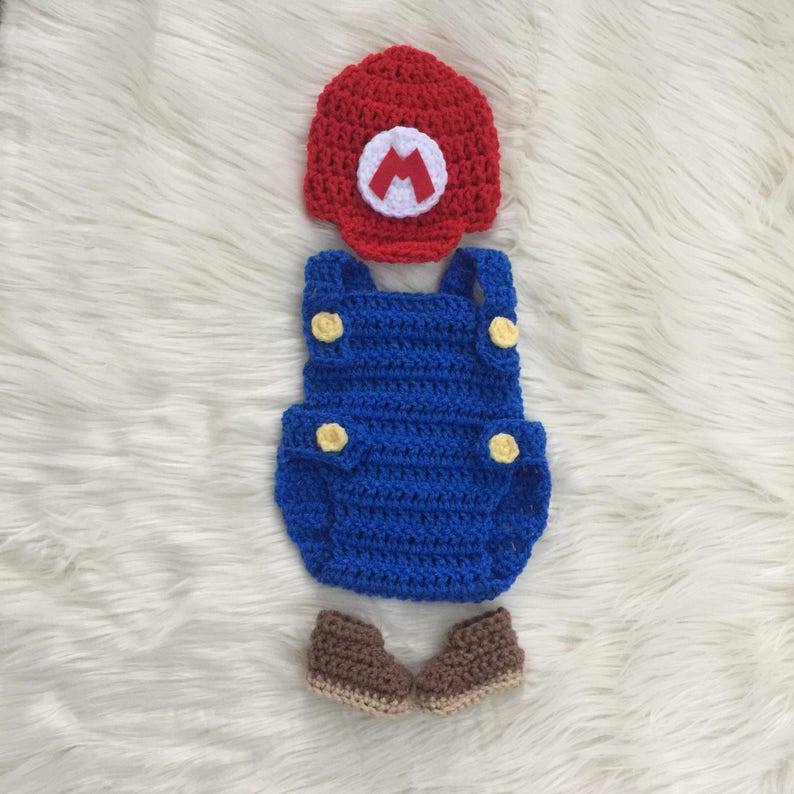 super mario bros baby photo prop crochet diaper cover set baby crochet outfit mario baby costume boy baby mario costume hat mario photo prop