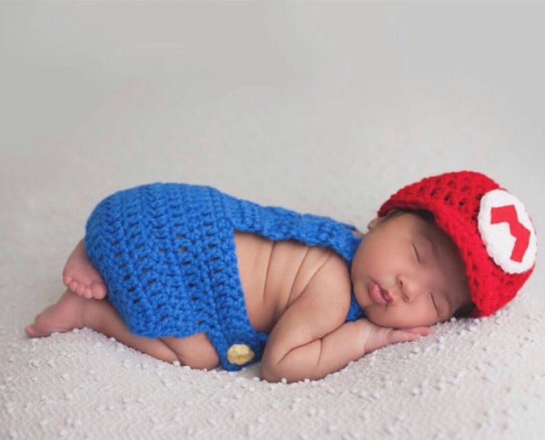 super mario bros baby photo prop crochet diaper cover set baby crochet outfit mario baby costume boy baby mario costume hat mario photo prop