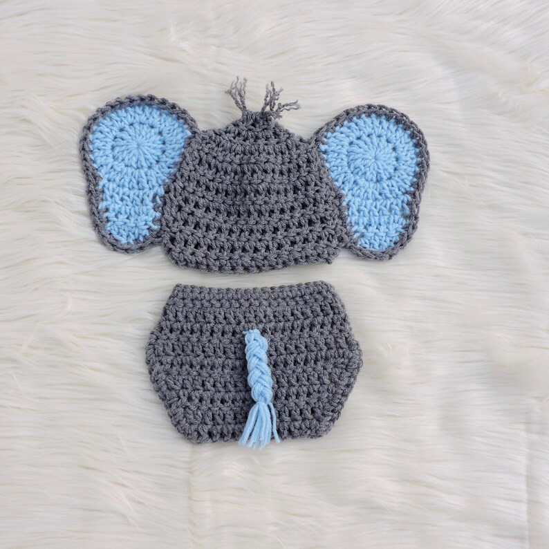 Newborn Elephant Outfit Hat Diaper Cover Crochet Baby Elephant Outfit Baby Crochet Baby Elephant Costume Photo Prop Elephant Boy Newborn