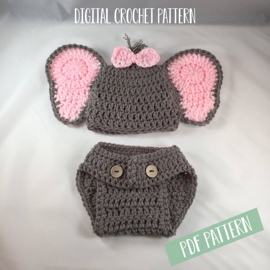 Tenue Bébé éléphant Crochetée Main - Accessoire Photo 3-6 Mois - Fait Main