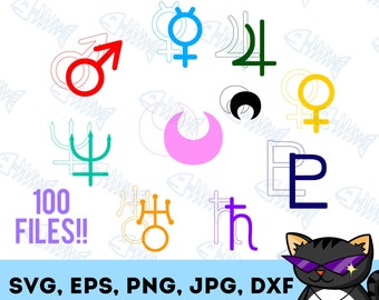 Crystal Planetary Symbols SVG | Vinyl, PNG, Clipart, JPG, Dxf, Cut File, Die Cutting, Cricut, Silhouette, Anime, Planets