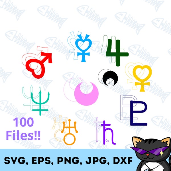 Sailor Moon Original Planeten Symbole SVG | Vinyl, PNG, Clipart, JPG, Dxf, Cut File, Die Cutting, Cricut, Silhouette, Anime, Planeten