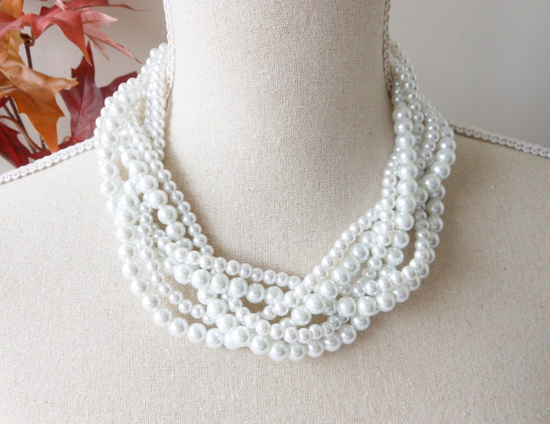 Pearl Statement Necklace Chunky Pearl Necklace White Pearl Etsy