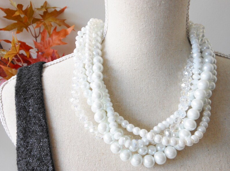 Chunky Pearl Twisted Statement Necklace Pearl Statement Etsy