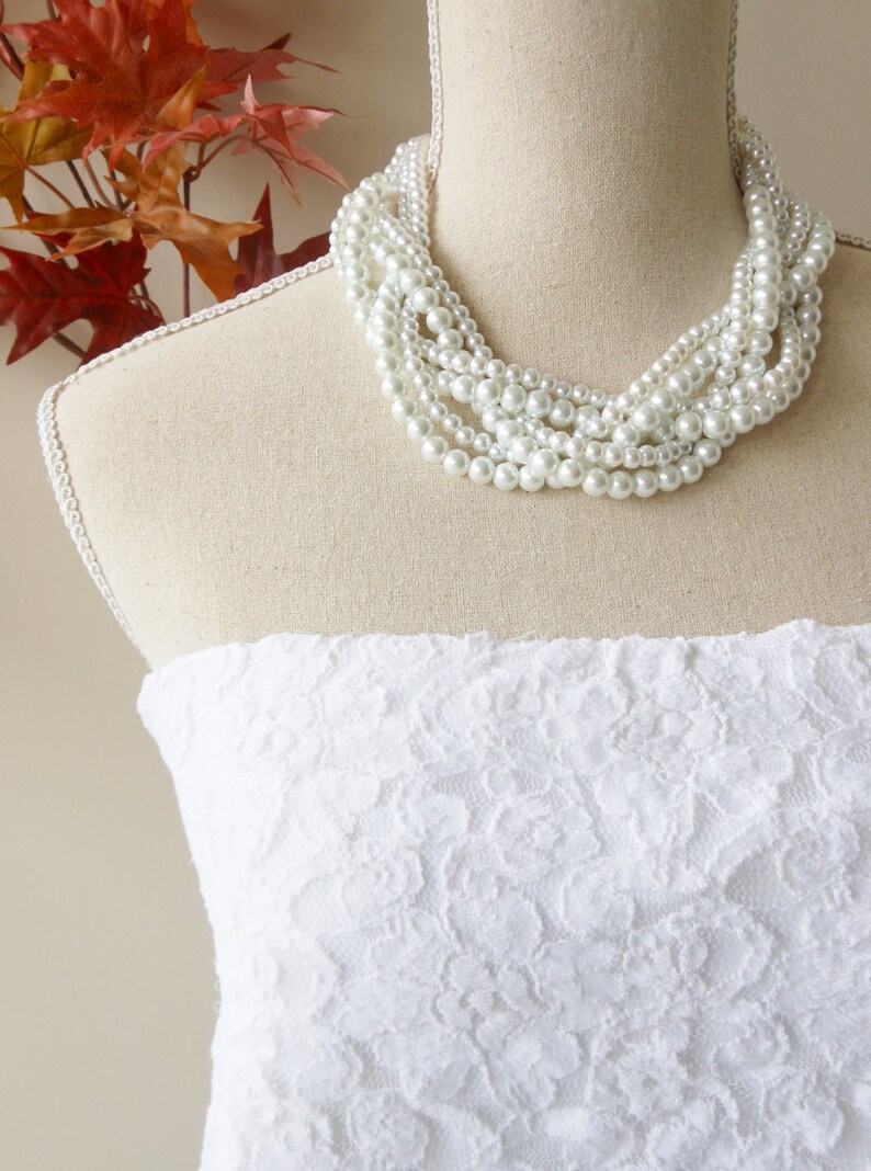 Pearl Statement Necklace Chunky Pearl Necklace White Pearl Etsy