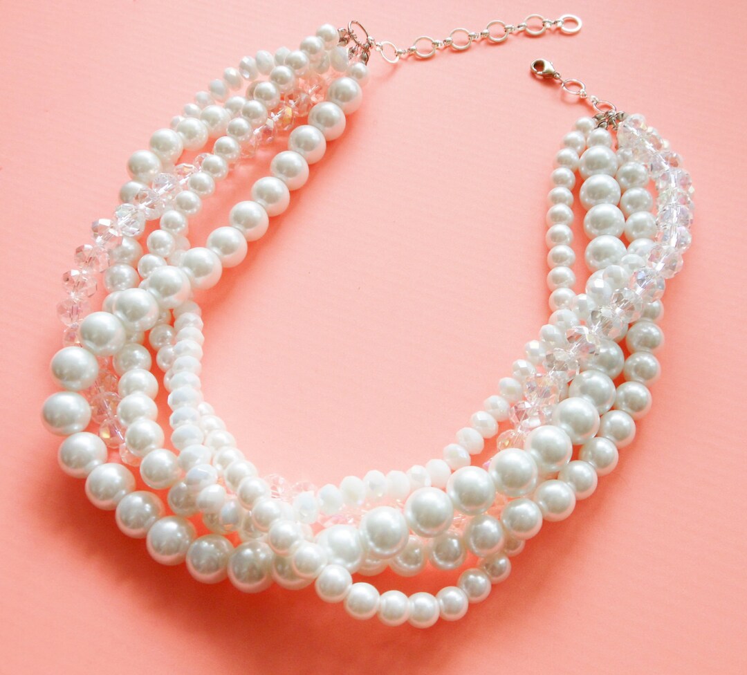 Chunky Pearl Twisted Statement Necklace Pearl Statement Etsy