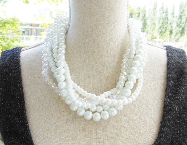Chunky Pearl Twisted Statement Necklace Pearl Statement Etsy