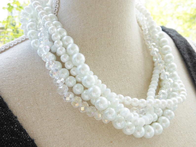 Chunky Pearl Twisted Statement Necklace Pearl Statement Etsy