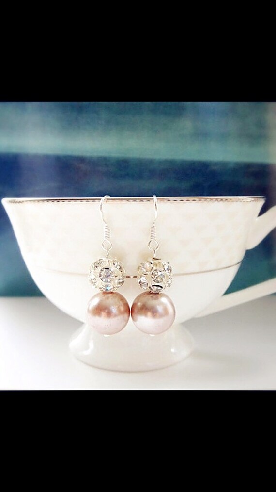 Champagne Dangle Earrings Pearl and Rhinestone Earrings Etsy