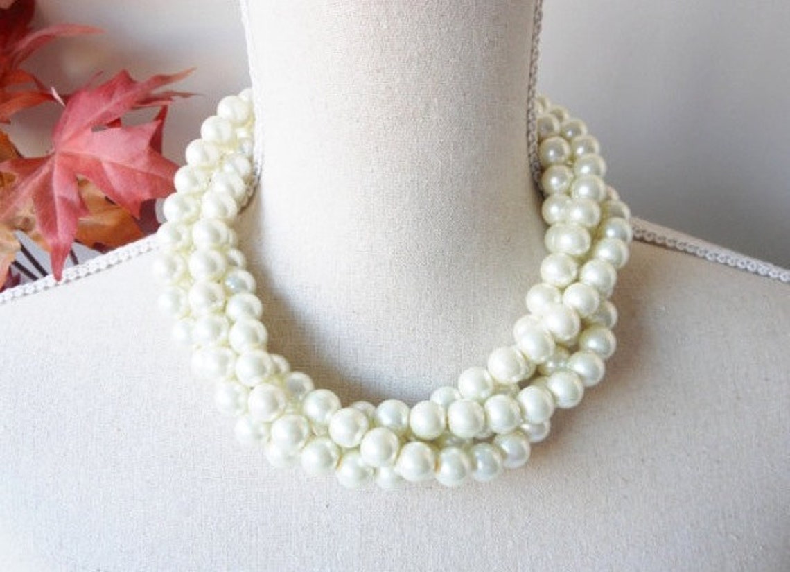 Chunky Pearl Necklace Chunky Layered Ivory Pearl Necklace Etsy