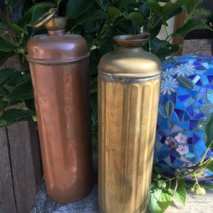 1920s French Hot Water Bottle/Bed warmers - 1 brass ribbed / 1 copper