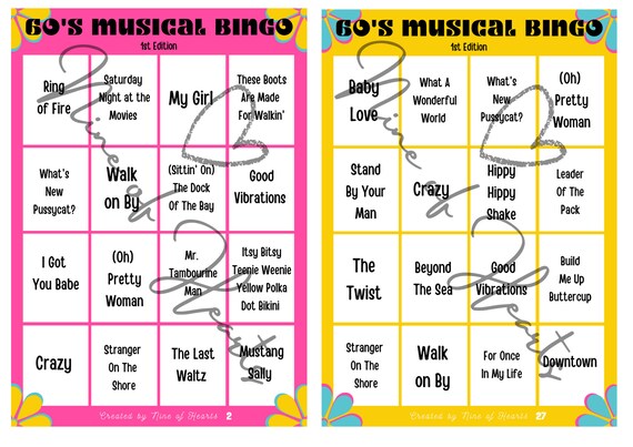 1980/'s Music 30 Cards 1st Edition Party Game A4 /& A5 Sized Digital Download Lockdown 80/'s Musical Bingo Game Zoom